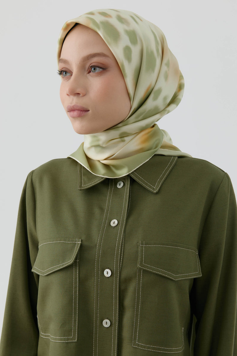 Sebu Twill İpek Eşarp - Yeşil TUGBA