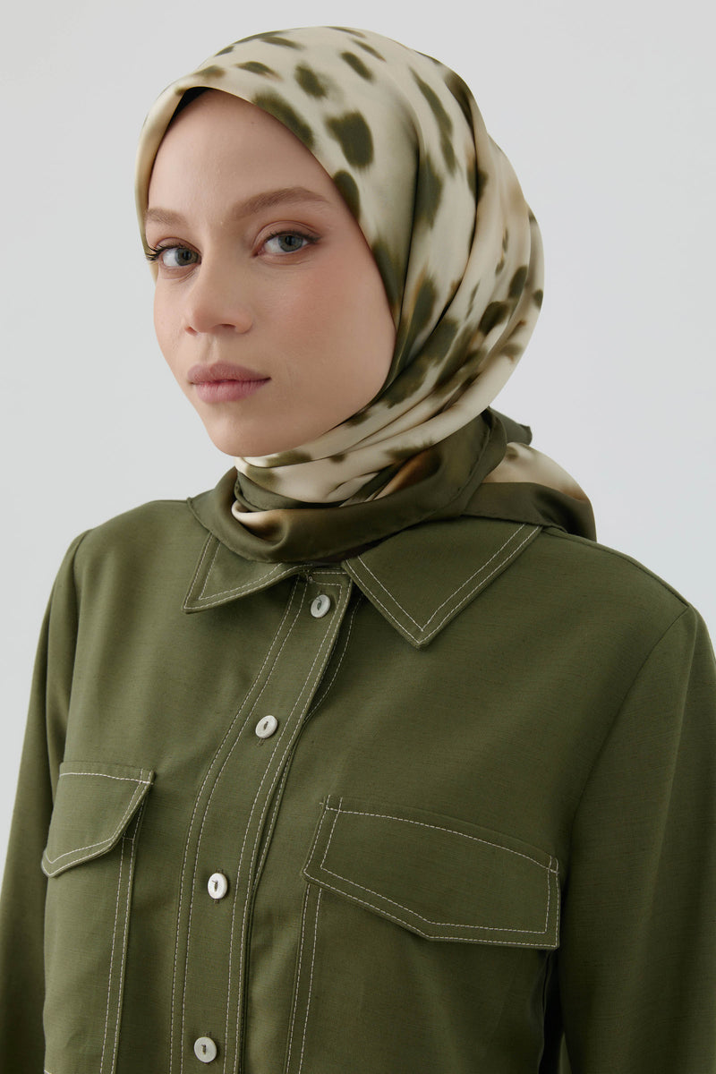 Sebu Twill İpek Eşarp - Krem-Haki TUGBA