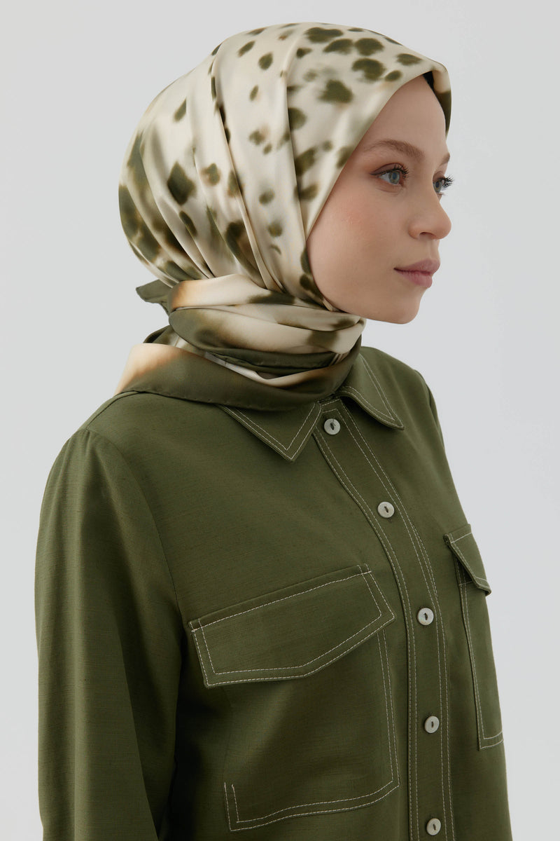 Sebu Twill İpek Eşarp - Krem-Haki TUGBA