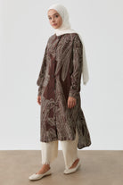Yaprak Desenli Tunik - Kahve TUGBA