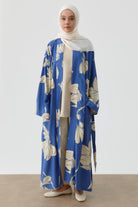 Floral Çiçek Desenli Kimono - İndigo TUGBA