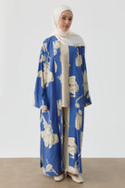 Floral Çiçek Desenli Kimono - İndigo TUGBA