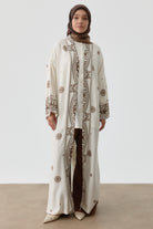 Desenli Kemerli Kimono - Kahve TUGBA