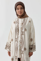 Desenli Kemerli Kimono - Kahve TUGBA