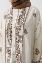 Desenli Kemerli Kimono - Kahve TUGBA