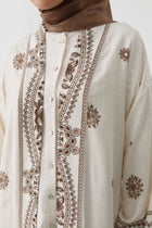 Desenli Kemerli Kimono - Kahve TUGBA
