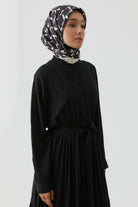 Nervürlü Bel Lastikli Elbise - Siyah TUGBA