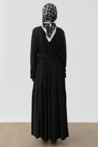 Nervürlü Bel Lastikli Elbise - Siyah TUGBA