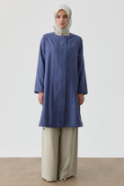 Lastik Detaylı Jakarlı Giy-Çık - İndigo TUGBA