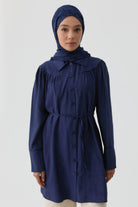 Robalı Büzgülü Tunik - Lacivert TUGBA