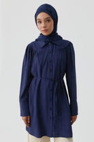 Robalı Büzgülü Tunik - Lacivert TUGBA