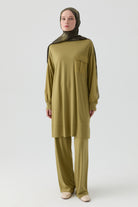 Cepli Örme Pantolon - Olive TUGBA