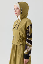 Kombin Bağcıklı Kapüşonlu Yelek - Olive TUGBA