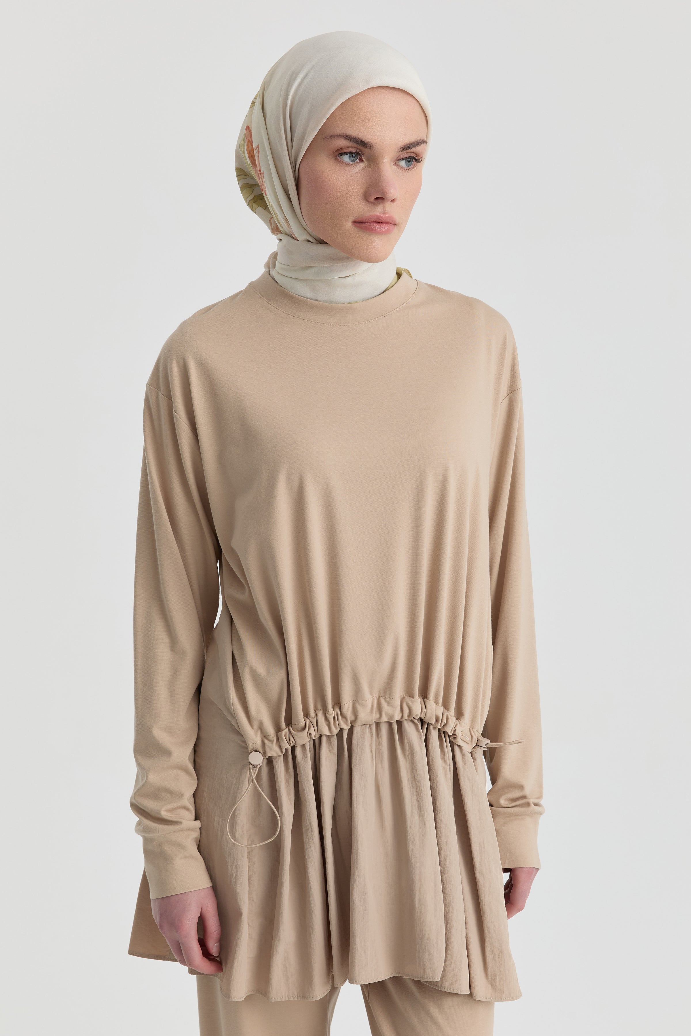 Kombinli Örme Sweat - Bej TUGBA