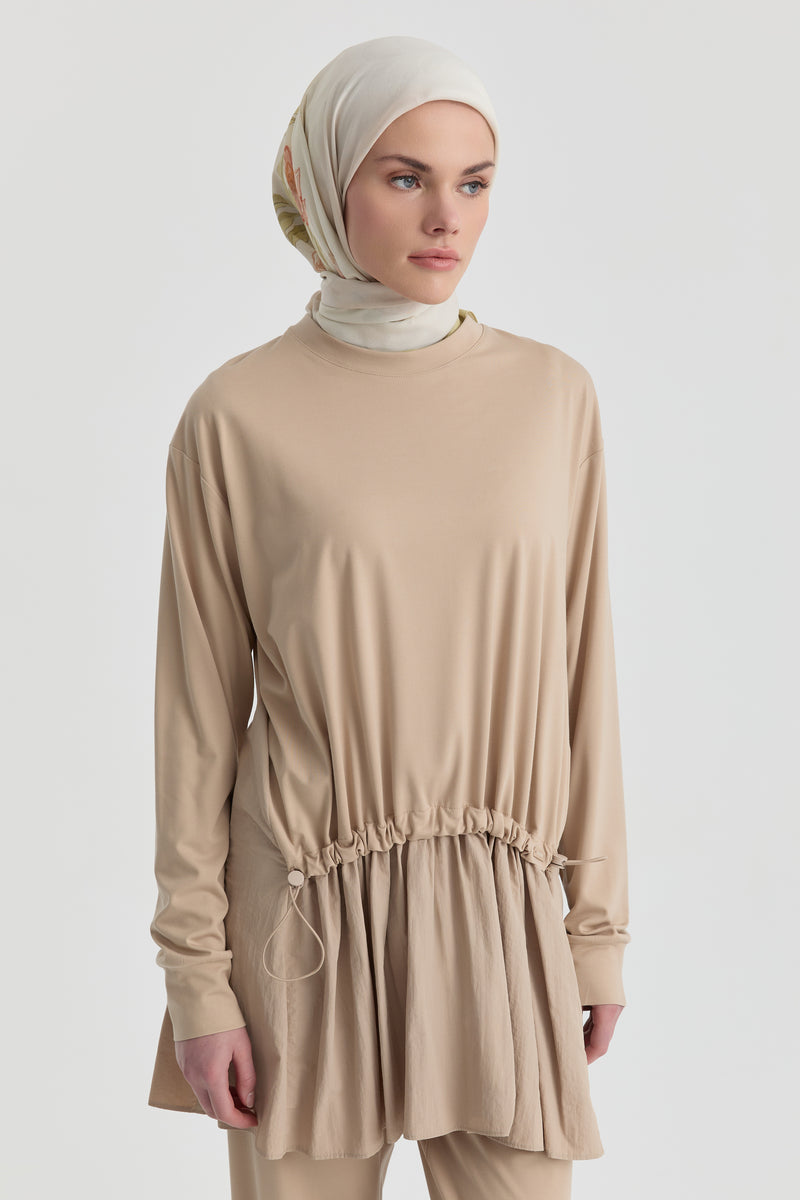 Kombinli Örme Sweat - Bej TUGBA