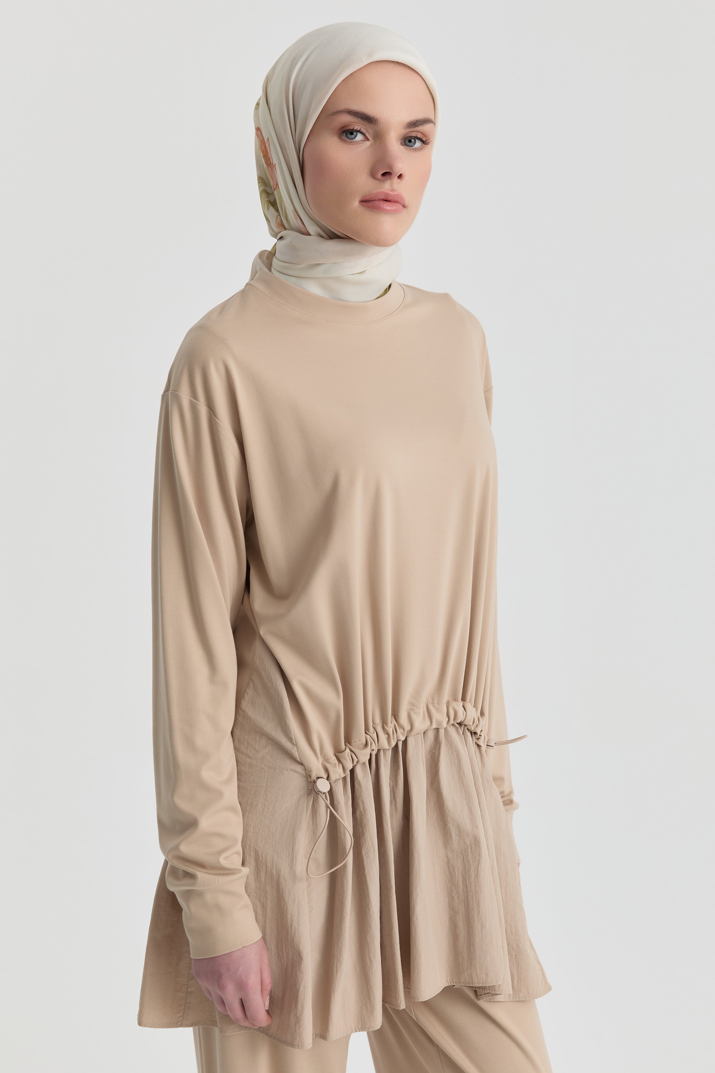 Kombinli Örme Sweat - Bej TUGBA