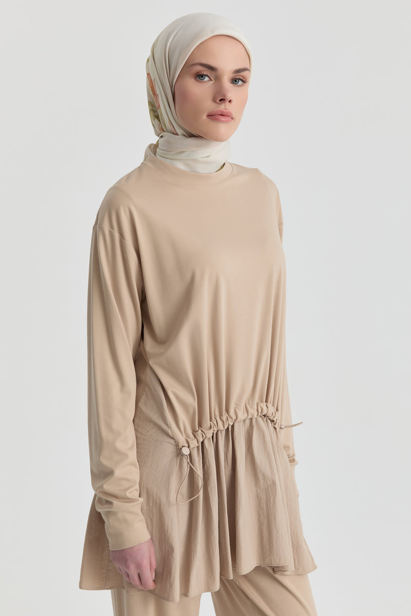 Kombinli Örme Sweat - Bej TUGBA