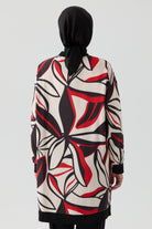 Örme Kombinli Desenli Tunik - Kırmızı TUGBA