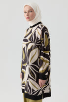 Örme Kombinli Desenli Tunik - Olive TUGBA