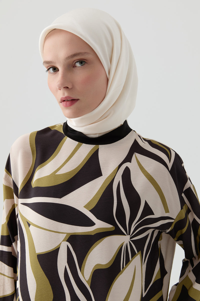 Örme Kombinli Desenli Tunik - Olive TUGBA