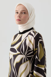 Örme Kombinli Desenli Tunik - Olive TUGBA