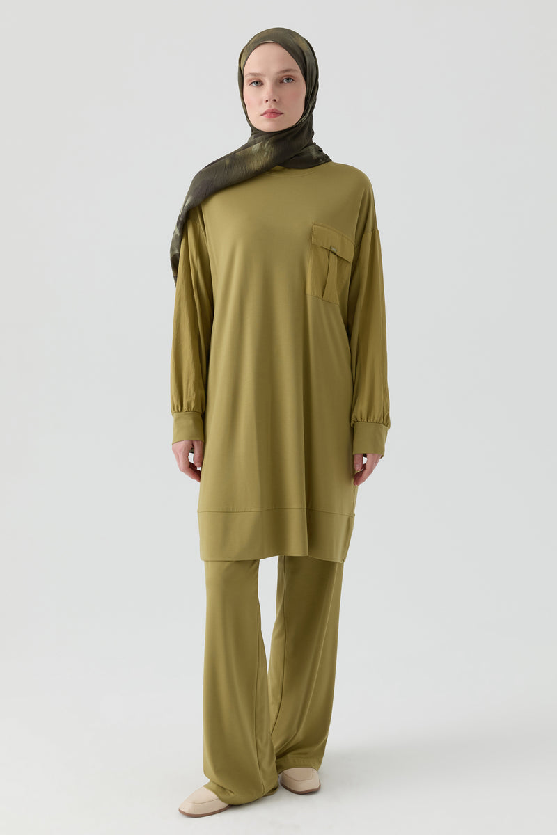 Kombin Detaylı Tunik - Olive TUGBA