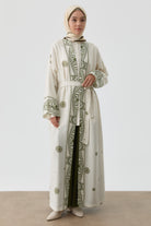 Desenli Kemerli Kimono - Haki TUGBA