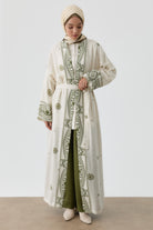 Desenli Kemerli Kimono - Haki TUGBA