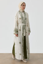 Desenli Kemerli Kimono - Haki TUGBA
