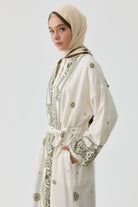 Desenli Kemerli Kimono - Haki TUGBA