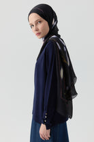 Kolları Düğme Detaylı Sıfır Yaka Kazak - Lacivert TUGBA