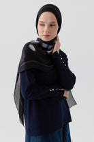 Kolları Düğme Detaylı Sıfır Yaka Kazak - Lacivert TUGBA