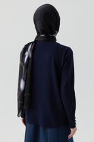 Kolları Düğme Detaylı Sıfır Yaka Kazak - Lacivert TUGBA