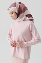 Kolları Düğme Detaylı Sıfır Yaka Kazak - Pembe TUGBA