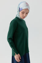 Kolları Düğme Detaylı Sıfır Yaka Kazak - Yeşil TUGBA