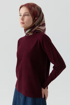 Kolları Düğme Detaylı Sıfır Yaka Kazak - Bordo TUGBA