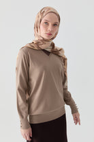 V Yaka Kol Düğme Detaylı Kazak - Vizon TUGBA