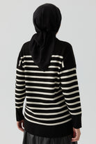 Sim İpli Çizgili Triko Tunik - Siyah - Ekru TUGBA