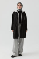 Seyyar Kombin Kapüşonlu Örme Kap - Siyah TUGBA