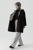 Seyyar Kombin Kapüşonlu Örme Kap - Siyah TUGBA