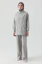 Bel Lastikli Nervürlü Örme Pantolon - Gri TUGBA