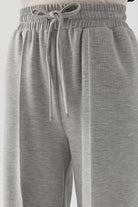 Bel Lastikli Nervürlü Örme Pantolon - Gri TUGBA