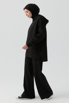 Bel Lastikli Nervürlü Örme Pantolon - Siyah TUGBA