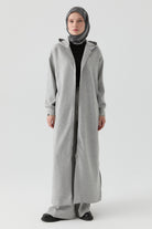 Kapüşonlu Örme Ferace - Gri TUGBA