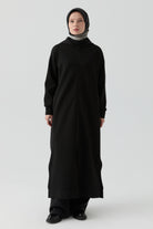 Kapüşonlu Örme Ferace - Siyah TUGBA