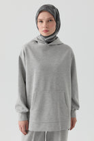 Kanguru Cepli Örme Sweat - Gri TUGBA