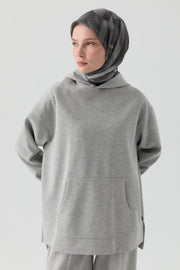 Kanguru Cepli Örme Sweat - Gri TUGBA