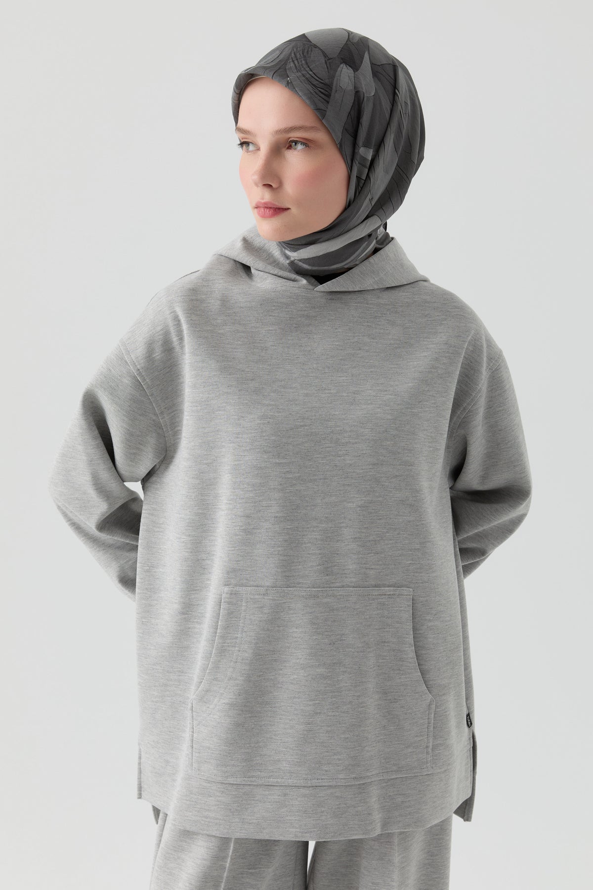 Kanguru Cepli Örme Sweat - Gri TUGBA