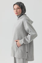 Kanguru Cepli Örme Sweat - Gri TUGBA