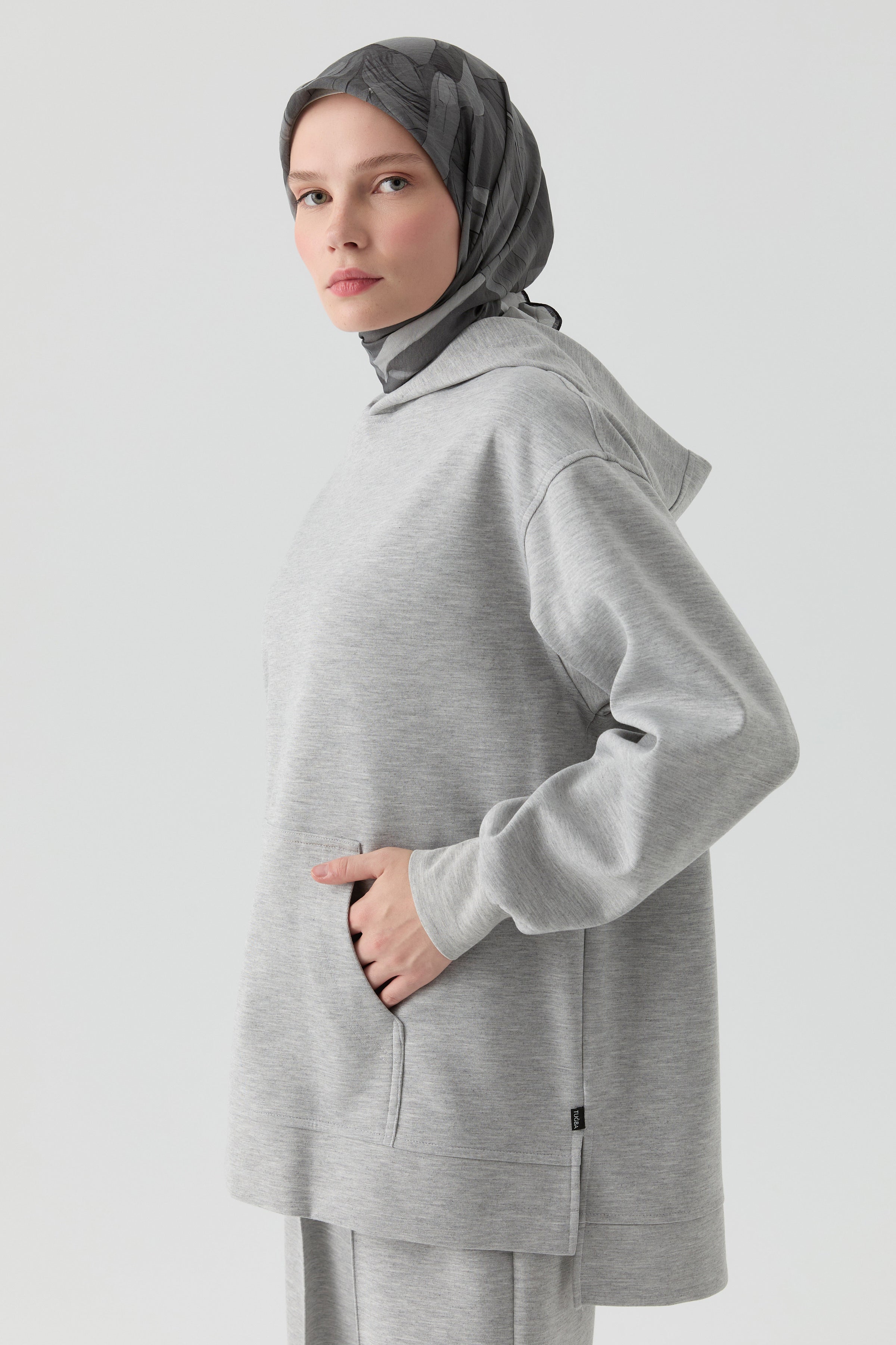 Kanguru Cepli Örme Sweat - Gri TUGBA